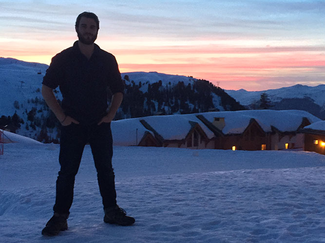 A candid photo of me in front of the La Plagne sunset